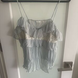 Zara Pale Blue Ruffle Lace Cami Tank